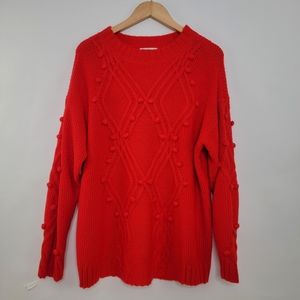 *3/$25 Ava & Viv Bright Red Pom Pom Cable Knit Sweater 1X Pullover